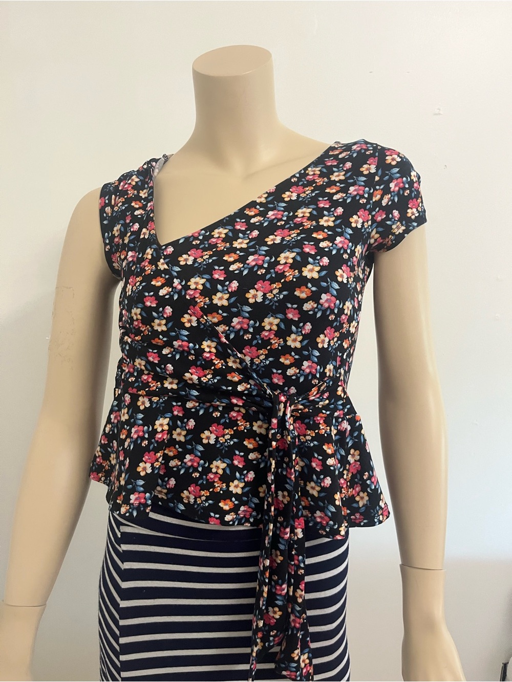 Rebel Sugar Black Floral Wrap Peplum Top